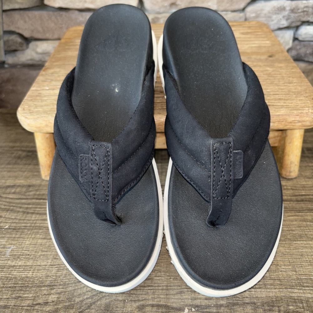Roxy, Y2K, Women's Size 8, Sandals, Black, Beach, Surf, Travel, Flip Flops
